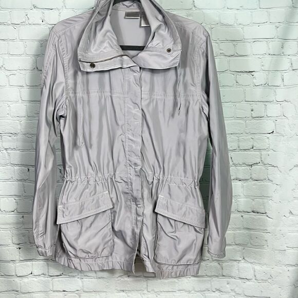 Chico’s Size 1 or Medium Gray Windbreaker Adjustable Waist - Picture 1 of 7